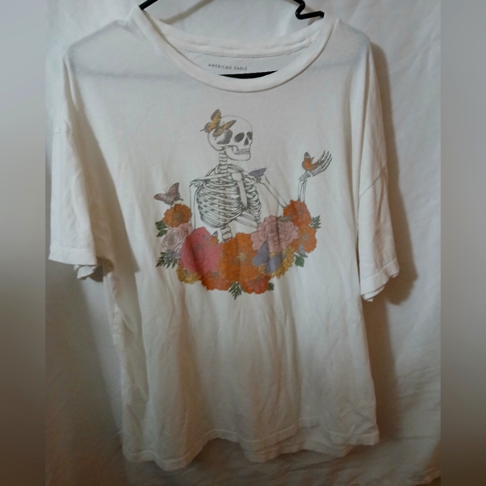 Skeleton Graphic T-Shirt with Floral Design